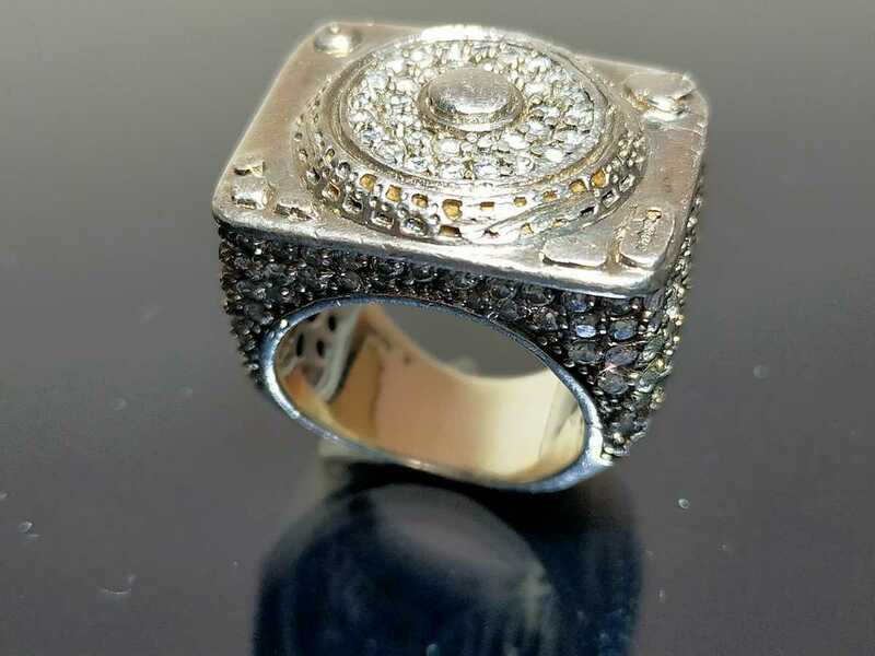 ジルコニア リング 指輪 シルバー silver 925 CZ パヴェ 太め 太い 大ぶり 大きめ 印台 カレッジリング 銀