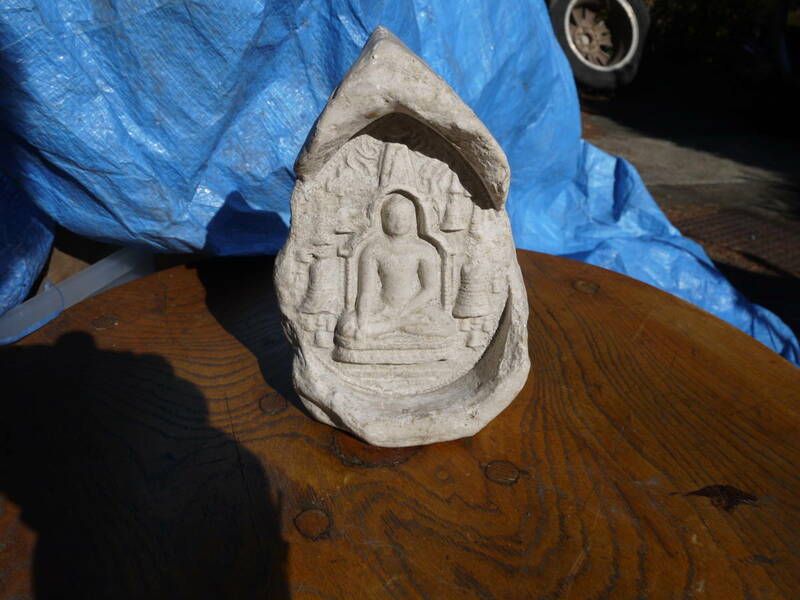 ビルマ(ミャンマー) 仏像 梵字（ナグリ文字） 石膏 ミャンマーのタグーン古跡出土品 ガンダーラ コレクター放出品