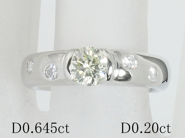 清水屋《送料無料》中央ダイヤモンド/0.645ct メレダイヤ/0.20ct デザイン リング Pt900 14号
