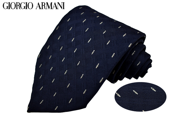 N-2626★送料無料★超美品★GIORGIO ARMANI CRAVATTE ジョルジオ アルマーニ クラバッテ★イタリア製 ネイビー紺 小紋柄 シルクネクタイ