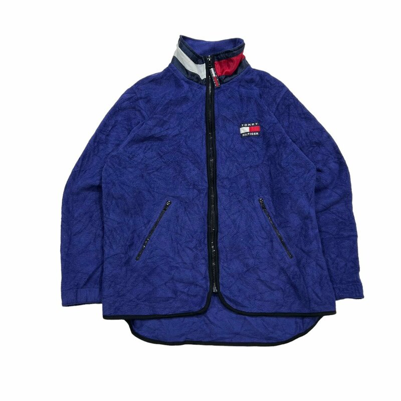 USA 古着 90s トミー TOMMY HILFIGER フリース フルジップ ワンポイント ブルー M