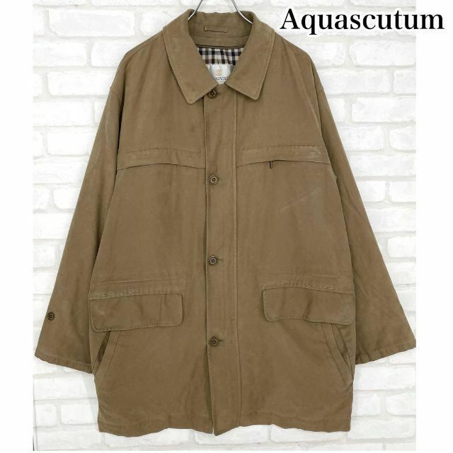 【希少】アクアスキュータム ミリタリー ステンカラーコート ブルゾン ブラウン 大きめ メンズ Lサイズ Aquascutum