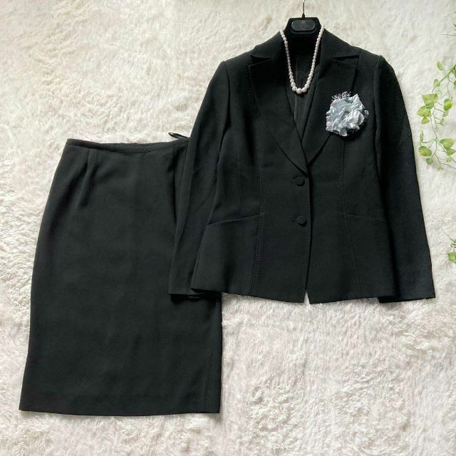 日本製MOGA 高級 スカートスーツ フォーマル 冠婚葬祭 春夏用 ブラック アセテート レディース 3サイズ モガ