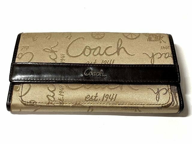 COACH　コーチ　三つ折り長財布　キャンバス×レザー　良好品