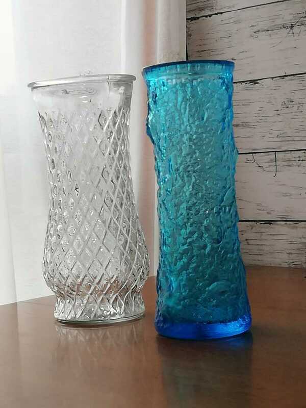 レトロ ガラス 花瓶 2点セット フラワーベース アンティーク クリア ブルー 一輪挿し 花器 色ガラス glass vase 送料込み