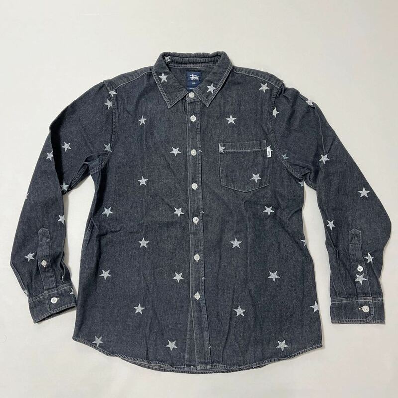 STUSSY デニム 星柄 長袖 シャツ ( ステューシー チャプト shirts 周年 記念 限定 レア スター デニムシャツ DENIM シャンブレーシャツ )