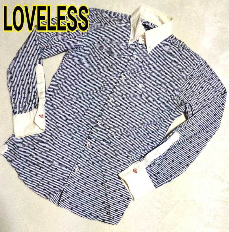 完売品　希少 芸能人愛用 ラブレス LOVELESS モノグラム ストライプ 長袖 シャツ サイズ1 メンズ ロゴ　青山　代官山　表参道