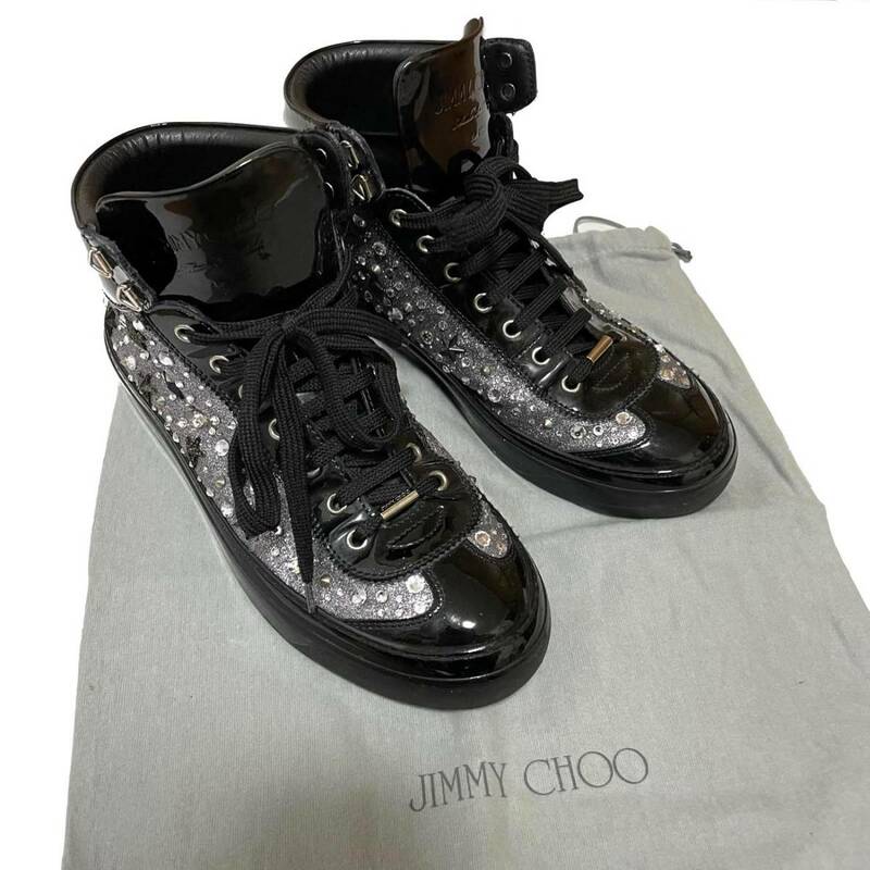 JIMMY CHOO ジミーチュウ スタースタッズグリッターシューズ 定価164,160円 42(27cm) ARGYLE FGX ハイカットスニーカー メンズ 靴 星 黒