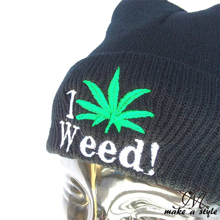 WEED ウィード マリファナ ガンジャ ヘンプ 草 ハッパ ニットキャップ ワッチキャップ ニット帽 843