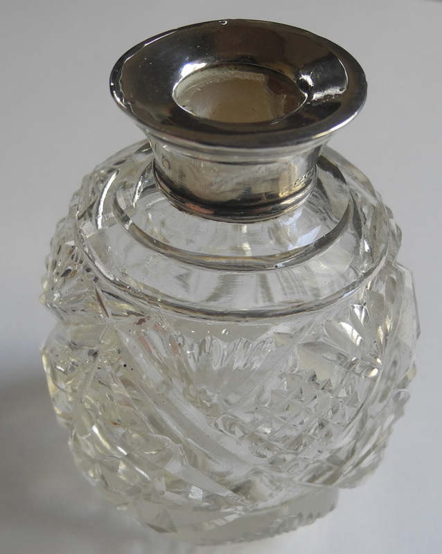 イギリス アンティーク 銀製クラフト シルバー&カットガラス ジャー・小瓶 1921年 BIRMINGHAM スターリングシルバー 銀925 刻印有り