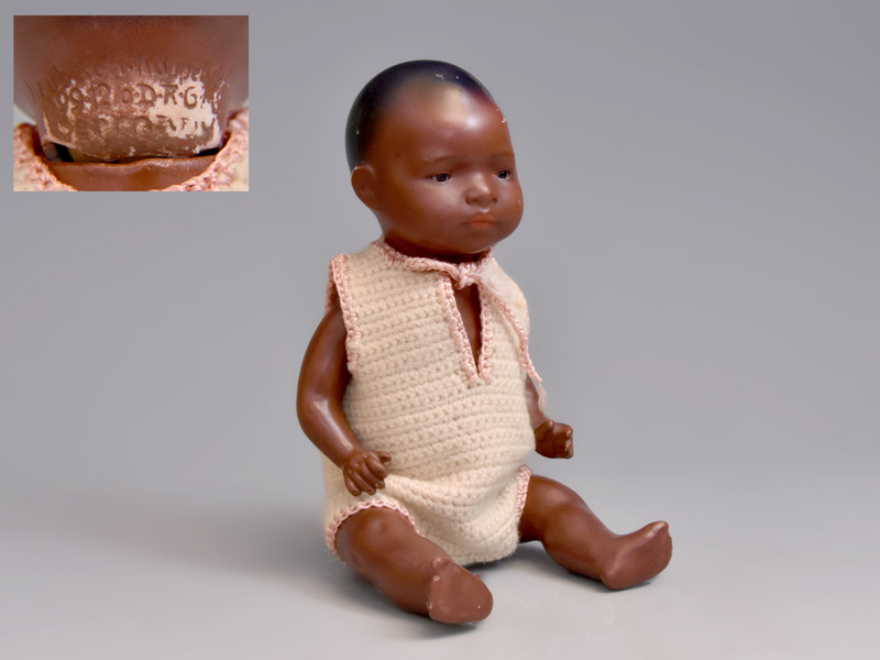 アンティークドール ビスクドール ドイツ ホイバッハ スリーピングアイ アフリカ 子供 人形 1930年頃 西洋美術　z1398k