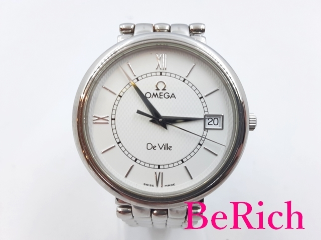 オメガ デヴィル メンズ 腕時計 クォーツ QZ SS シルバー 白 ホワイト 文字盤 デイト OMEGA 【中古】【送料無料】 bt2622