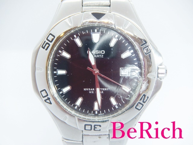 カシオ CASIO メンズ 腕時計 MTD-1044 黒 ブラック 文字盤 SS シルバー デイト アナログ クォーツ QZ ウォッチ【中古】 ht2142