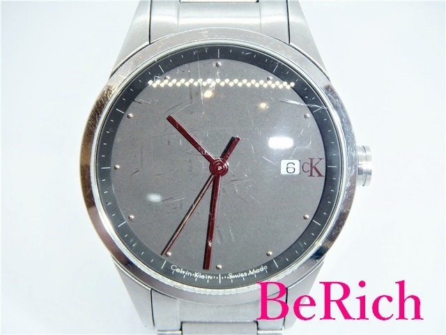 カルバンクライン Calvin Klein メンズ腕時計 K22321 黒 ブラック 文字盤 SS シルバー デイト アナログ クォーツ QZ CK 【中古】 ht3225