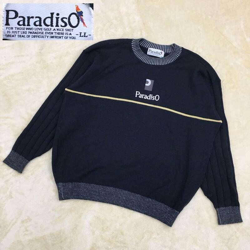 Paradiso パラディーゾ ゴルフウェア スポーツ ニットセーター 丸首 長袖 刺繍ロゴ ウール メンズ 大きいサイズ LL ブリヂストンスポーツ