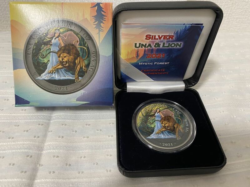 2021年　セントヘレナ　 ウナとライオン 　カラー　ミスティック フォレスト エディション　神秘の森 　1オンス　銀貨　コイン