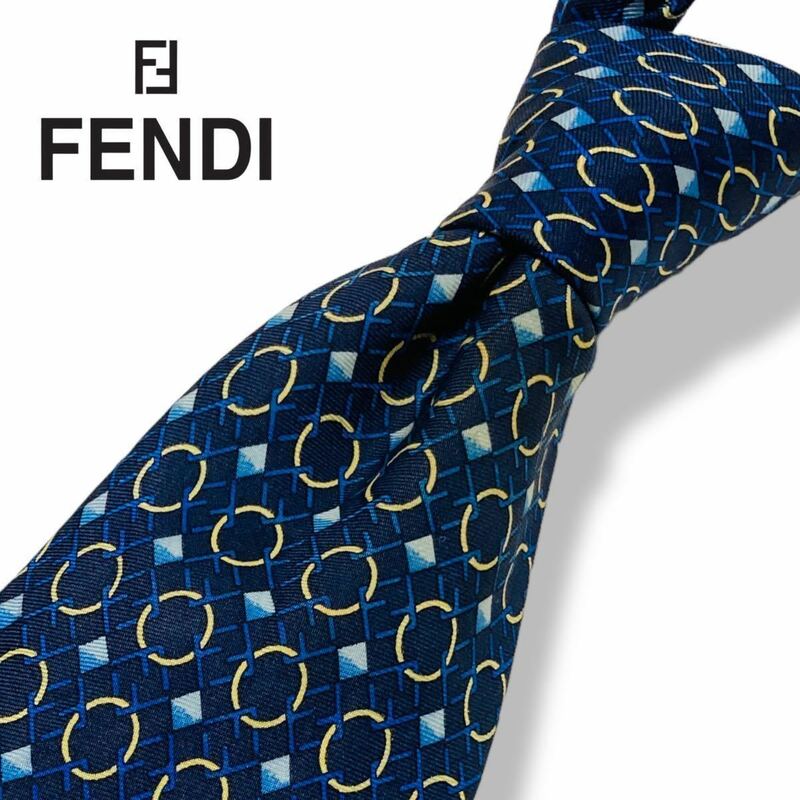 【訳あり美品】 フェンディ FENDI シルク ズッカ ズッキーノ FF ネクタイ レギュラータイ ロゴ ビジネス 通勤 フォーマル イタリア製 /718