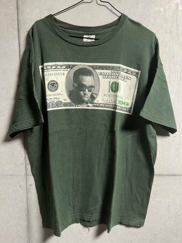 90s ヴィンテージ レア Puff Daddy It’s All About The Benjamins Tシャツ XL グリーン ラップ RAP パフダディ ショーン・コムズ $100