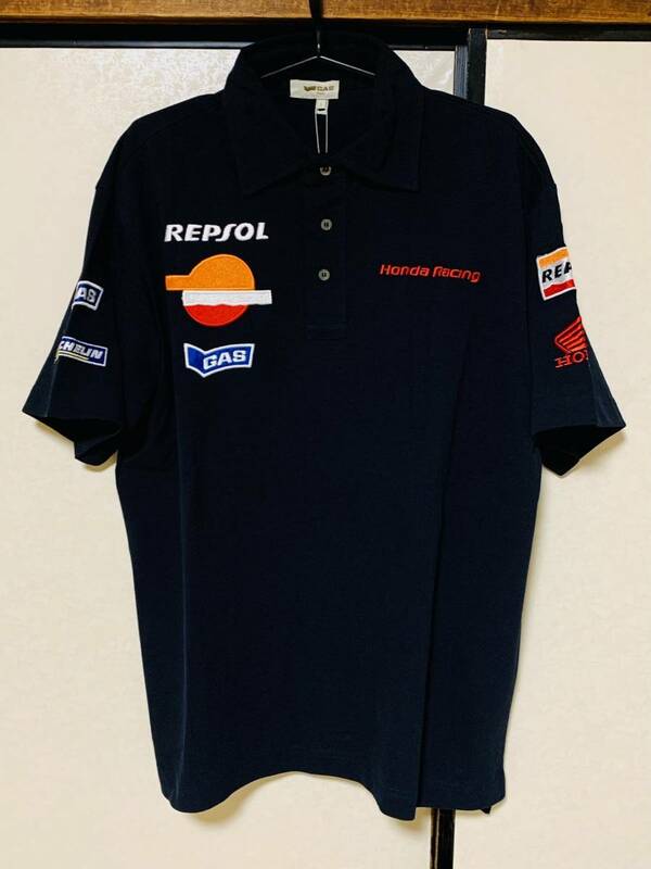 レプソル・ホンダ・チーム ピットシャツ Lサイズ ネイビー HRC Repsol Honda Team シャツ ロゴ 刺繍