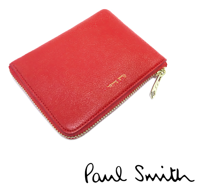 【未使用品 超美品】 ポールスミス Paul Smith L字ファスナーコインケース 小銭入れ カードケース 財布 レザー レッド メンズ レディース