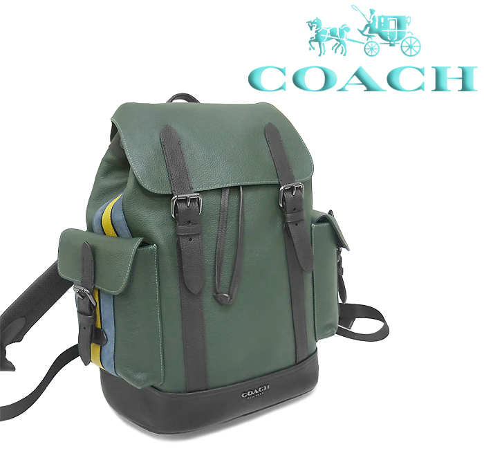 【超美品 ほぼ未使用】 コーチ COACH リュック バックパック バッグ 鞄 レザー カーキ グリーン ブラック メンズ レディース 大容量 大きめ