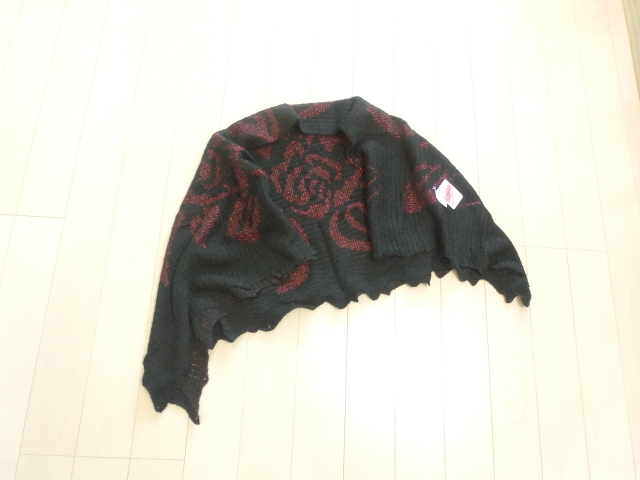 ニットショール　赤い薔薇　ラメ　和装　タグ付　黒
