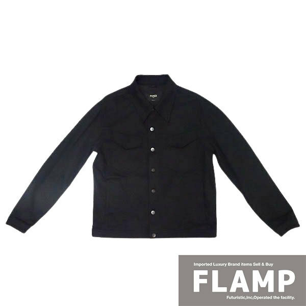 FENDI フェンディ ロゴデニムジャケット FW1048AFET サイズ50 ブラック メッシュ メンズ ファッション【美品中古】