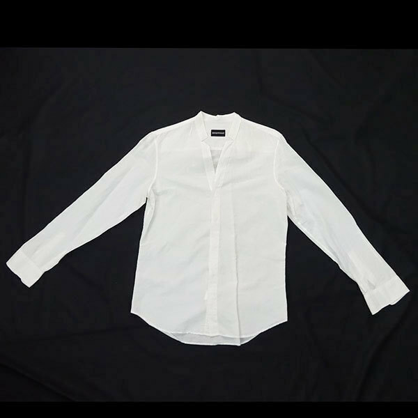 EMPORIO ARMANI エンポリオ アルマーニ ノーカラーシャツ サイズ15 3/4 ホワイト バンドカラー メンズ ファッション【中古】