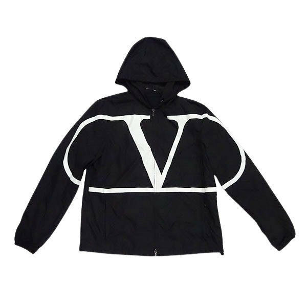 VALENTINO ヴァレンティノ Vロゴ ウィンドブレーカー サイズ48 ブラック メンズ ファッション 【美品中古】