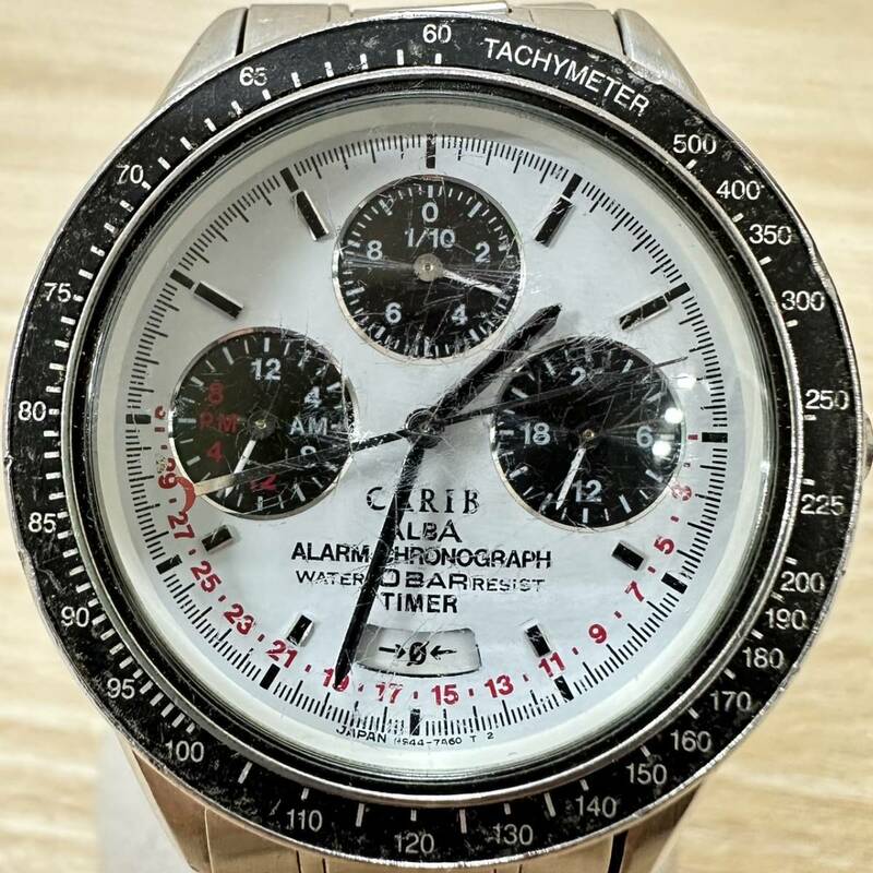 ALBA CARIB 腕時計 N944-7A40 ALARM CHRONOGRAPH WATER 10BAR RESIST TIMER アルバ カリブ 白系文字盤 3針 ジャンク 【11482