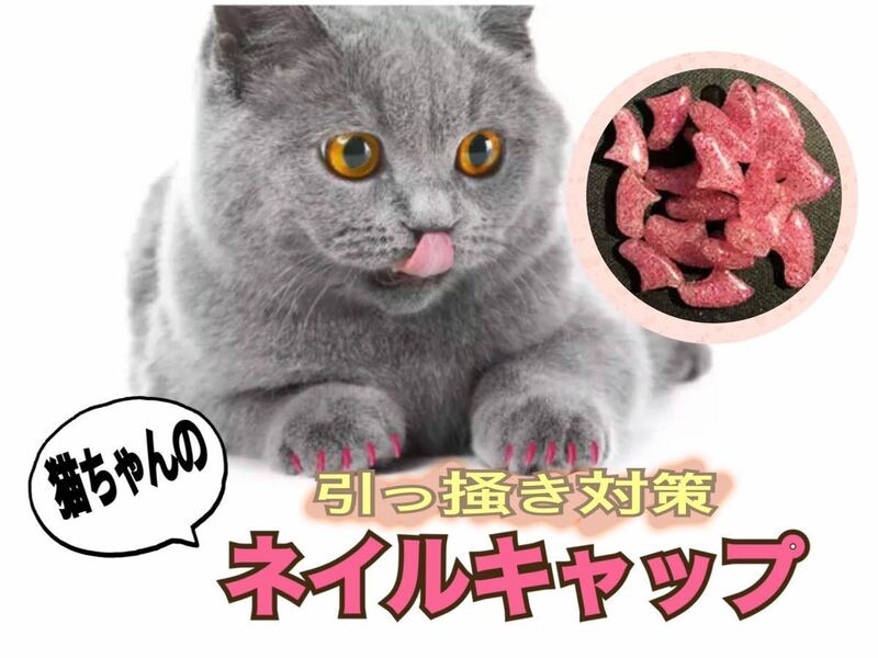 新品　ピンクラメ　ネイルキャップ　猫　ネコ　ネイル　キャップ　爪　爪対策　ひっかき対策　ひっかき　バリバリ　バリバリ対策