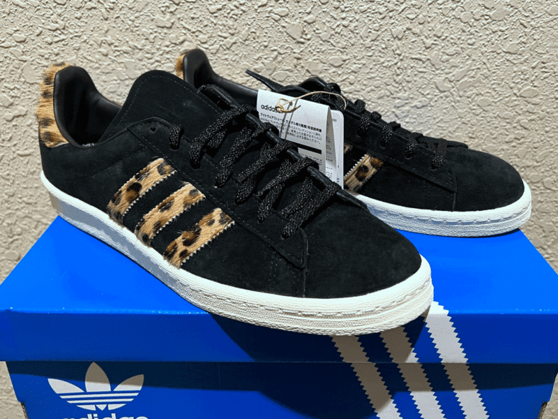 日本限定 国内正規品 adidas CAMPUS 80s CORE BLACK/PALE NADE 黒/豹 スエード ハラコ 新品 US9 レオパード ヒョウ GY0407 スニーカー