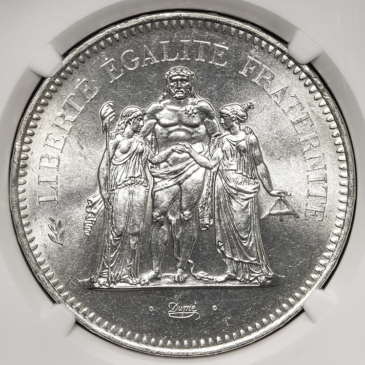 ■■フランス 50フラン銀貨 1977年 ヘラクレス HERCULES NGC MS64 未使用品 ずっしりとした重量感有り!■■