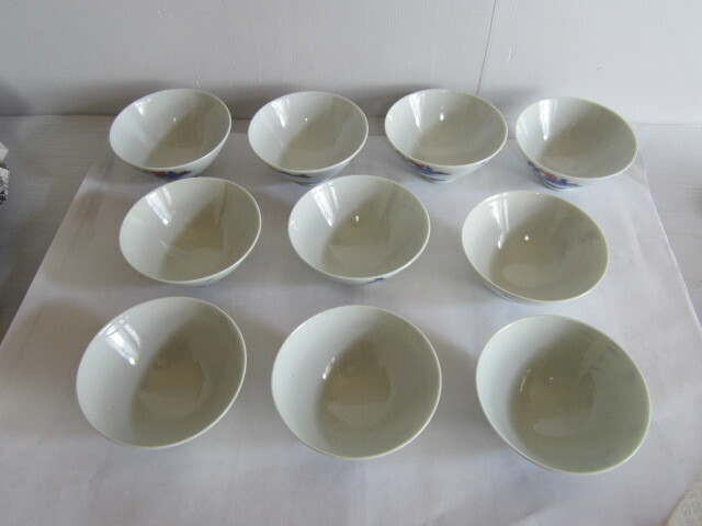 茶道具　色絵　手描き　茶器　食器　飯碗　10客　陶磁器