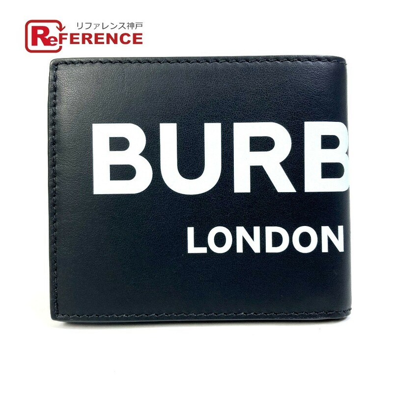 BURBERRY バーバリー 8013919 ロゴ 札入れ 2つ折り財布 レザー ブラック メンズ【中古】美品