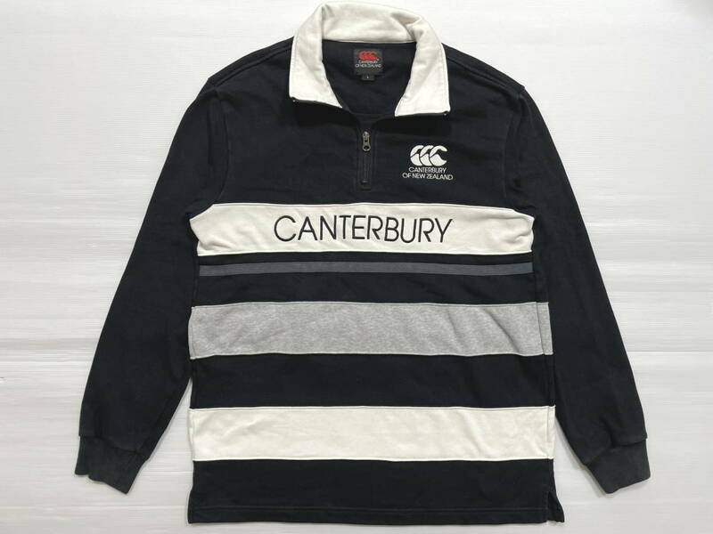 美品 カンタベリー CANTERBURY OF NEWZEALAND ラガーシャツ　　ハーフジップ ブラック×ホワイト 石瀬5143