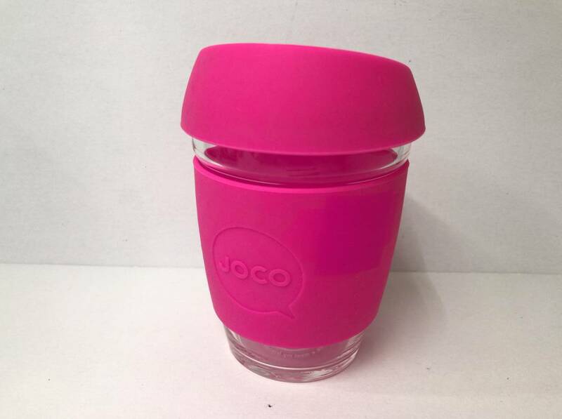 JOCO Cup ガラスタンブラー シリコンケース 蓋付き ピンク 340ml 高さ11cm 口径8.5cm 230227