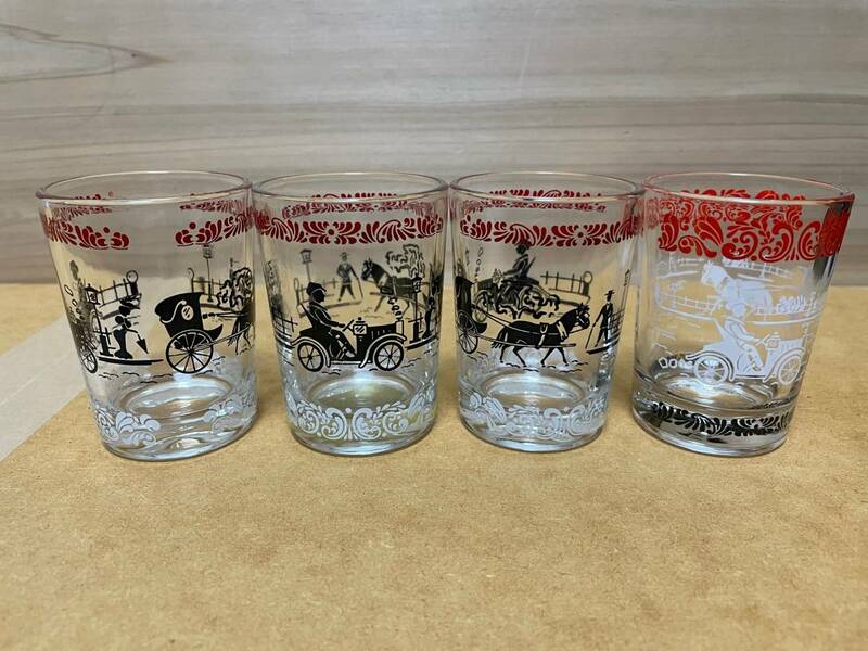 ★アメリカンアンティークグラス　60年代　テキサス グラス　4個　底厚グラス　ミッドセンチェリー　ビンテージ