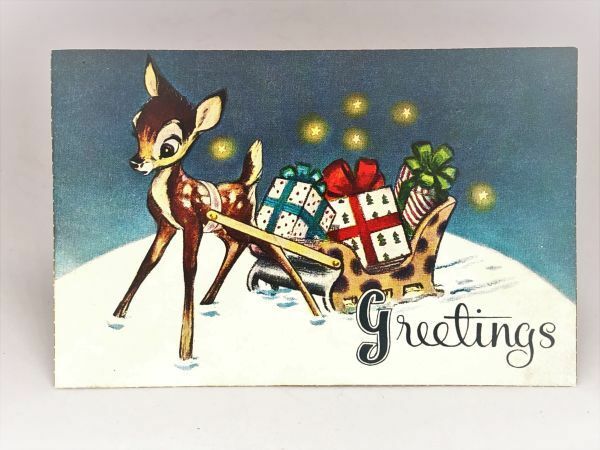 【Antique グリーティングカード】　1940年代　バンビ　Greetings　トンボ印刷所　　M1223H