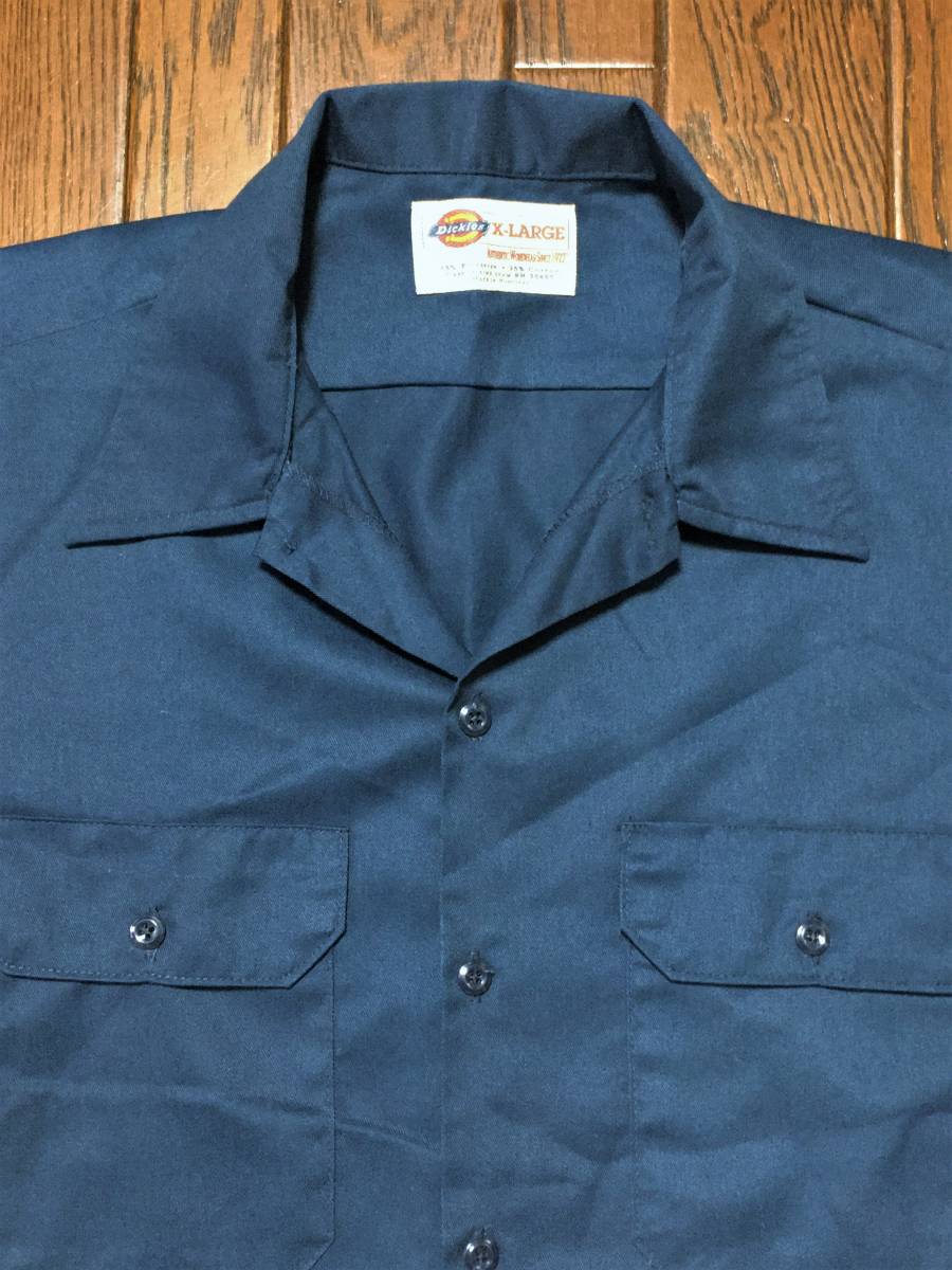 ディッキーズ Ｄｉｃｋｉｅｓ ユーズド 長袖 ワークシャツ ＸＬ ネイビー 紺 ビッグサイズ 大きい 検索 スケボー バイカー 作業着
