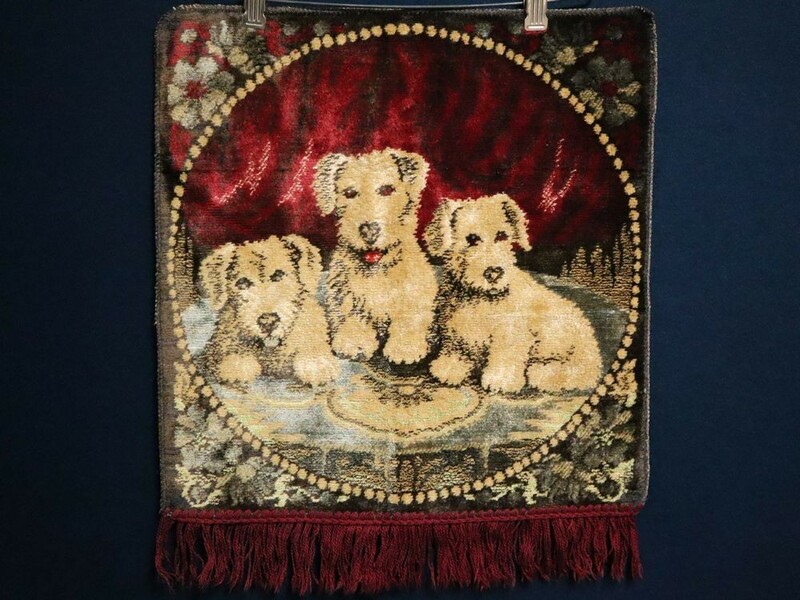 稀少! ゴールデン ラブラドール レトリバー 子犬 アンティーク 絹 シルク 手織り ラグ マット 敷物 絨毯 カーペット(検索イラン ペルシャ