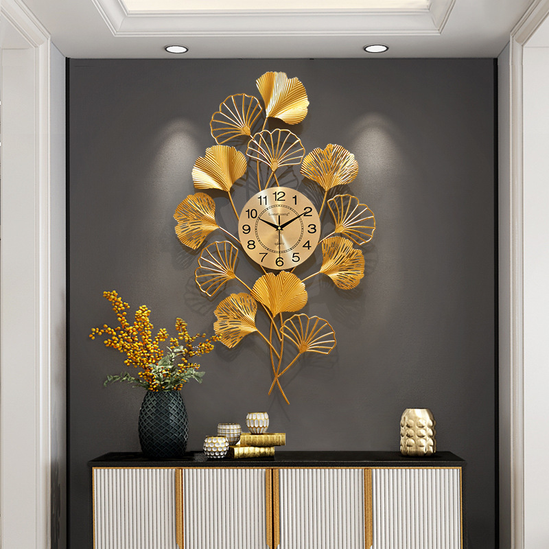 豪華 極美品　銀杏　葉っぱ　ゴールド　デザイン　壁飾り　壁掛け時計　静音　電池式　家庭用　装飾　0041
