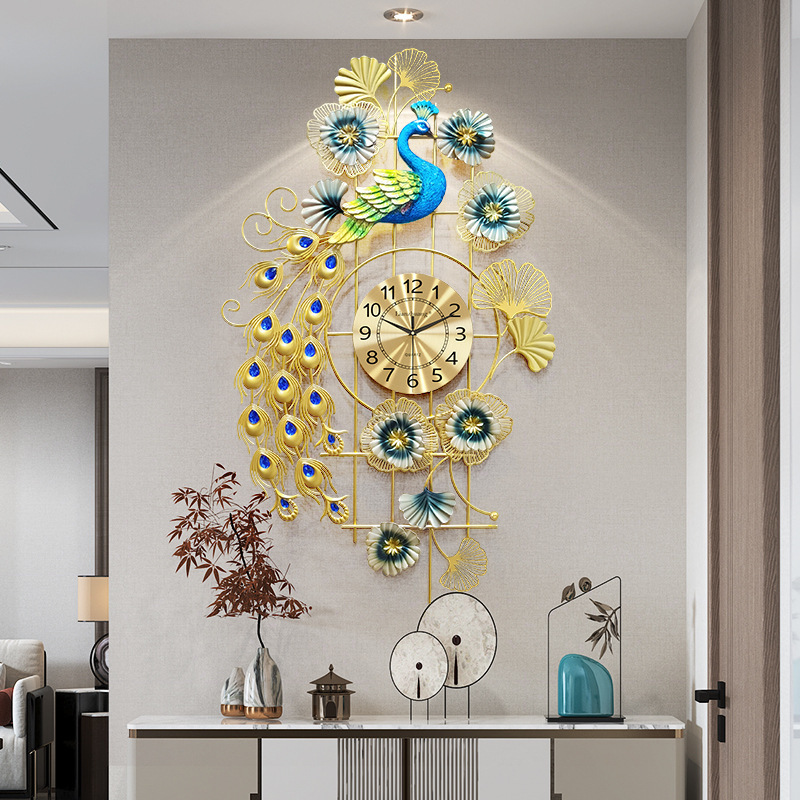 豪華 極美品　クジャク　孔雀　壁掛け時計　静音　電池式　家庭用　0042