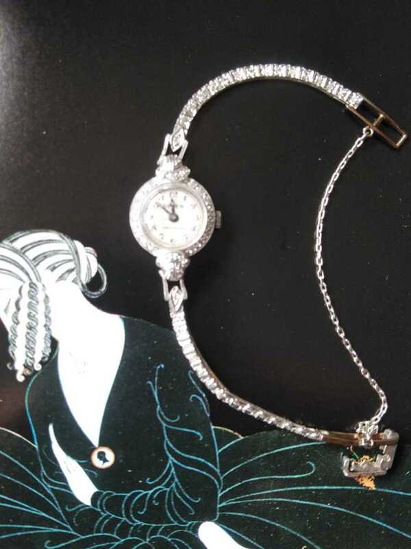 アンティーク　GRUEN グリュエン プラチナ900 ダイヤ約60個本体ブレス レディース手巻 腕時計 　　アールデコ様式　 ケース付き