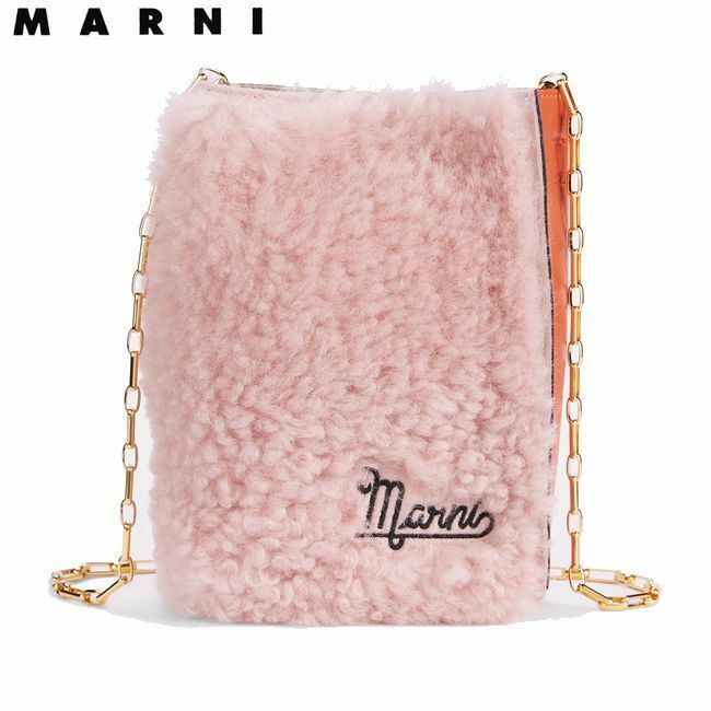 【15万新品！】MARNI マルニ MUSEO NANO ボア×レザー チェーン ショルダーバッグ SHEARLING CHAIN BAG ピンク×オレンジ 本物！SALE