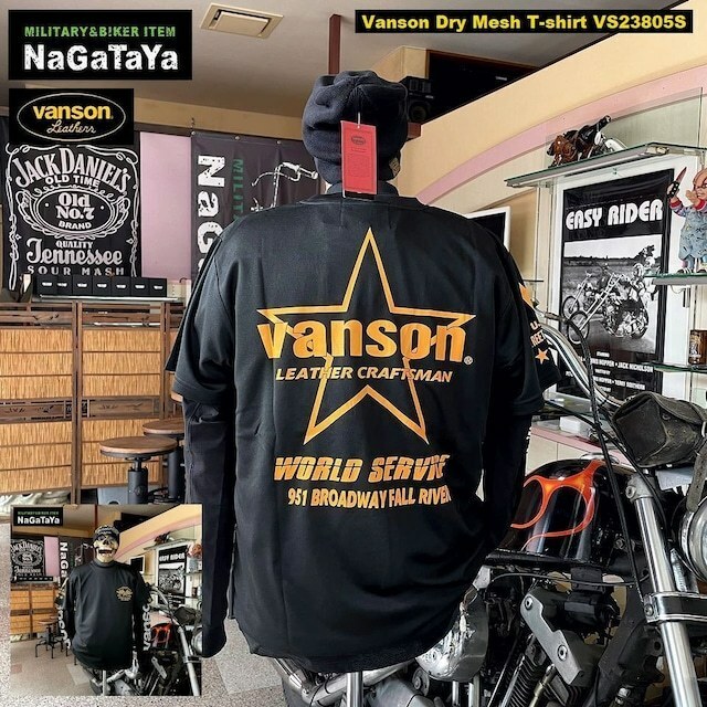 VANSON バンソン VS23805S ドライ メッシュTシャツ XLサイズ ブラック×イエロー 吸汗 速乾 MESH T-SHIRTS 日本規格サイズ