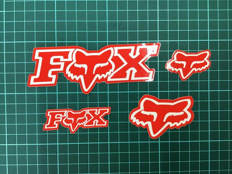 『Fox Racing』 ステッカー　4枚セット　ロゴ＆ヘッド　赤　フォックスレーシング②