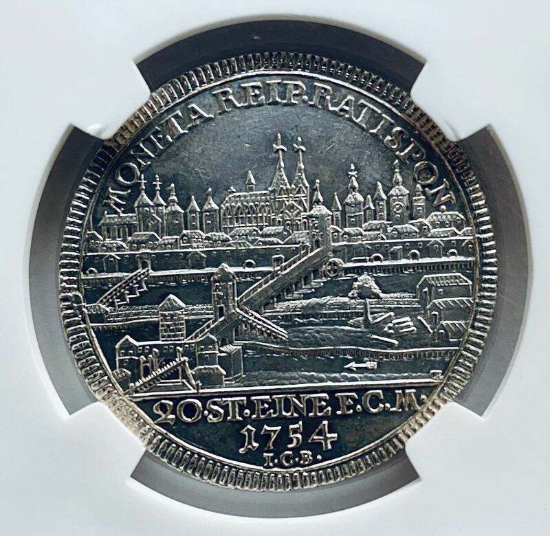 1754年ドイツ レーゲンスブルク フランツ1世 1/2ターラー銀貨 NGC UNC DETAILS