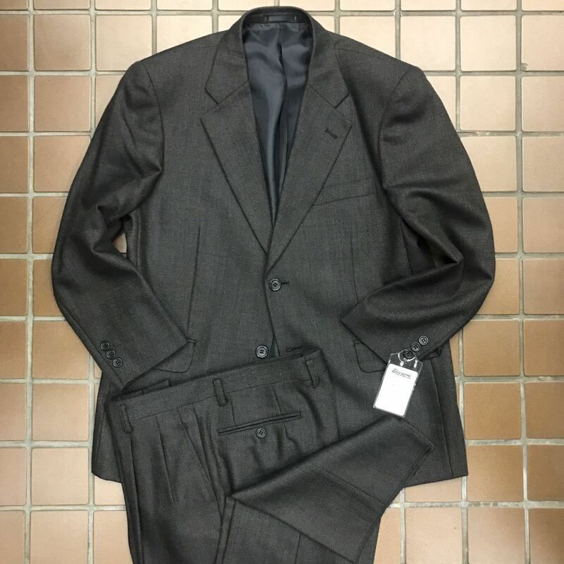 【新品】紳士服　背広　メンズスーツ　セットアップ/未使用　激安/AB5 サイズL /茶系 ブラウン/ノーベンツ 2タック 毛100% 大きいサイズ