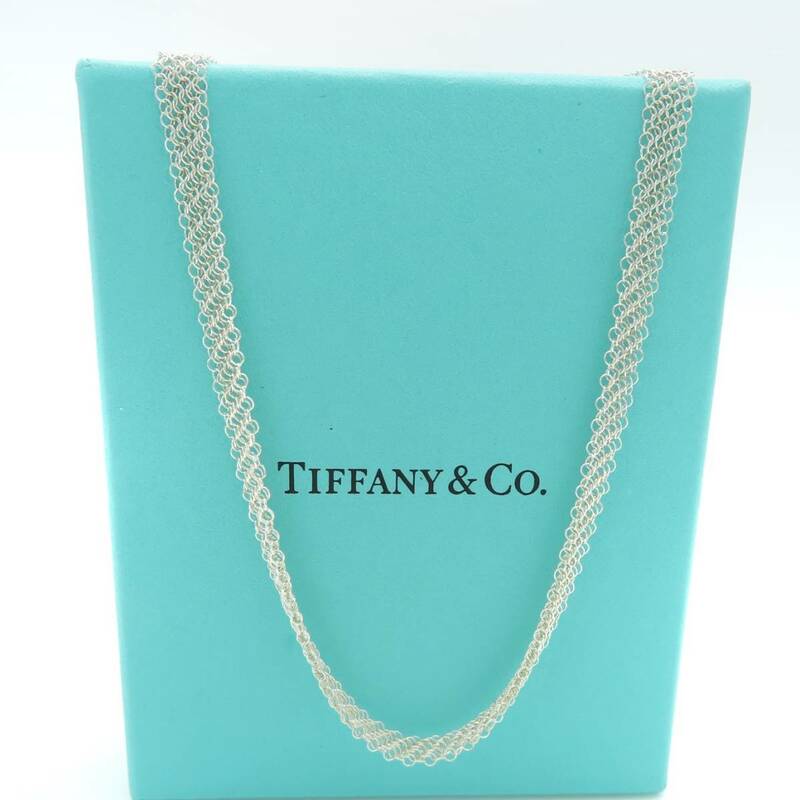 希少 美品 Tiffany&Co. ティファニー サマセット メッシュ ロング シルバー ネックレス チェーン SV925 AA246